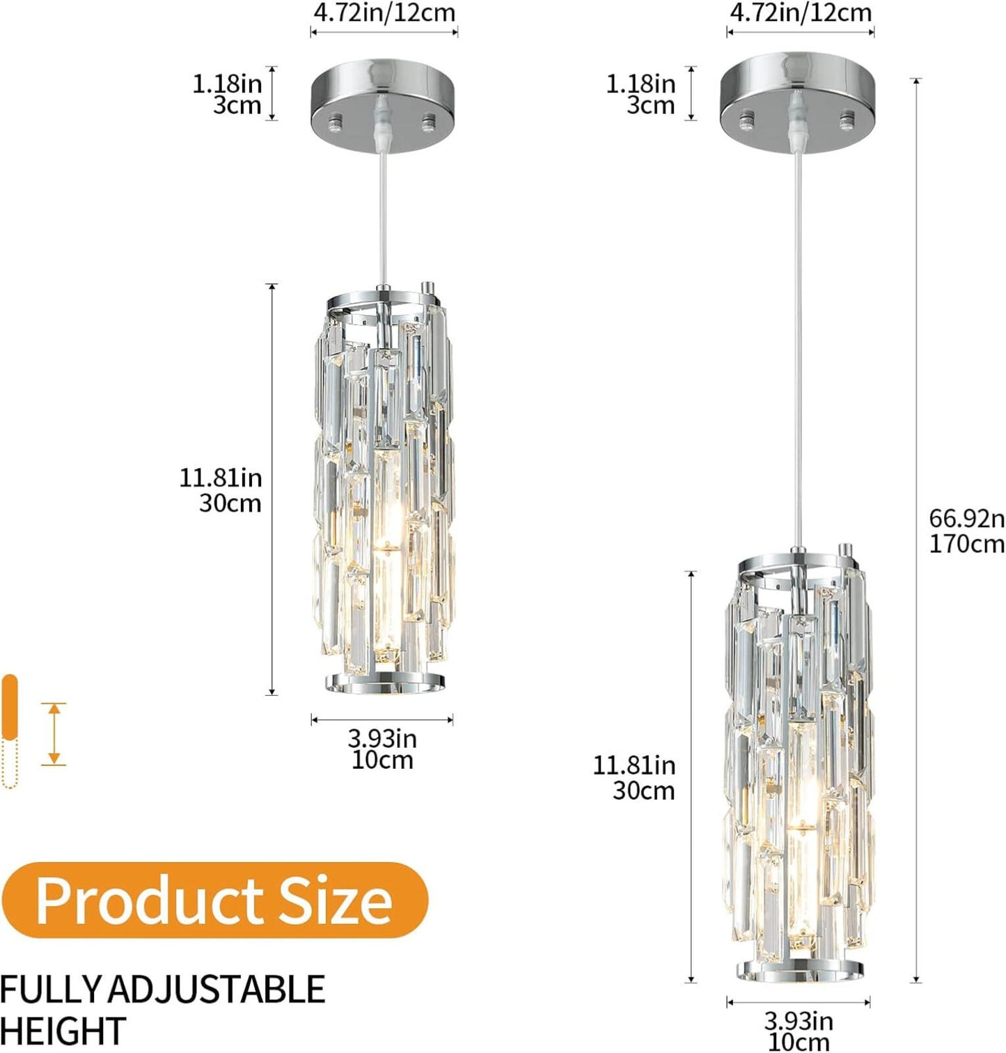 Modern Chrome Mini Crystal Pendant Lights - 3-Pack for Home Decor