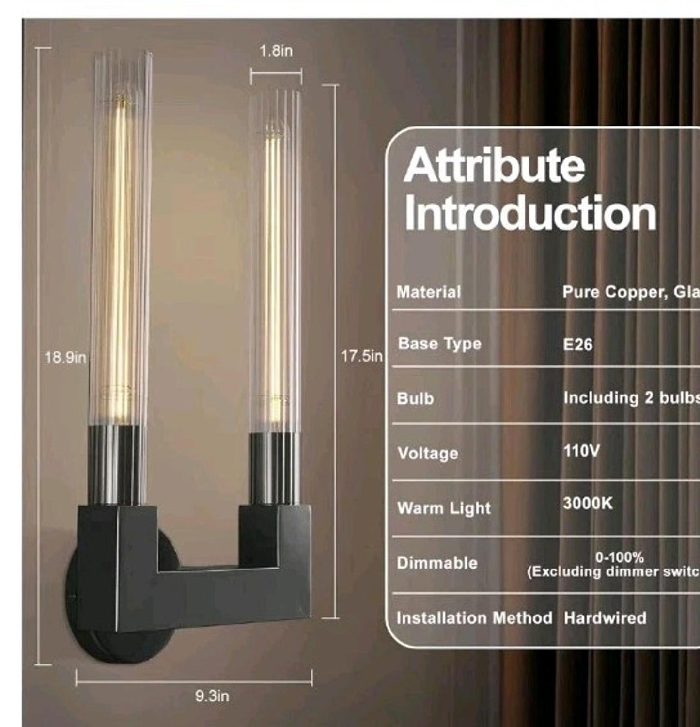 Modern Black Wall Sconce,19Inch Striped Glass Tube Sconces Wall Lighting,Pure Co