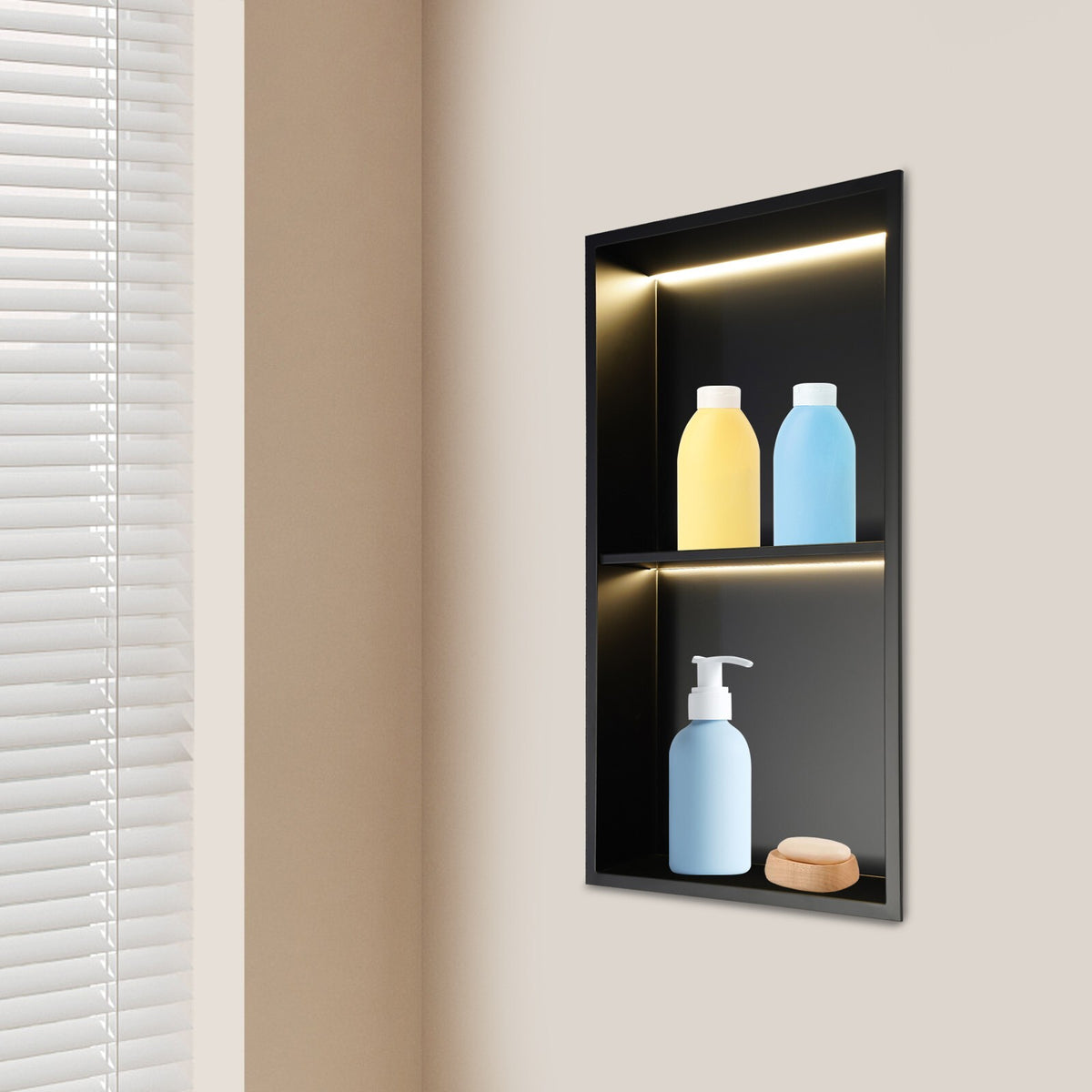 Stainless Steel Shower Niche  2-Tier Bathroom Wall Niche w/ LED Light 12x24in