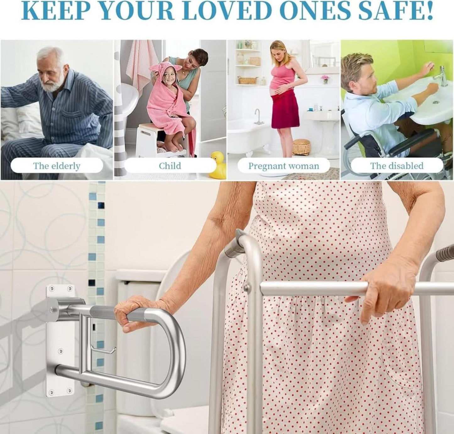 Toilet Grab Bar 22.4 Inch Munzong Anti-Slip Handicap Grab Bars with Paper Holder