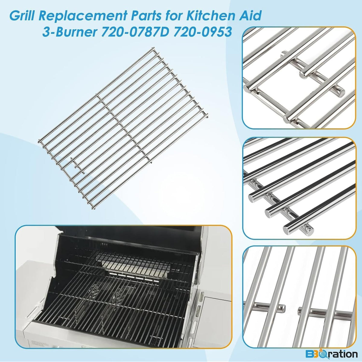 KitchenAid Grill Replacement Kit 7mm Grates Burner Heat Plates 720-0787D