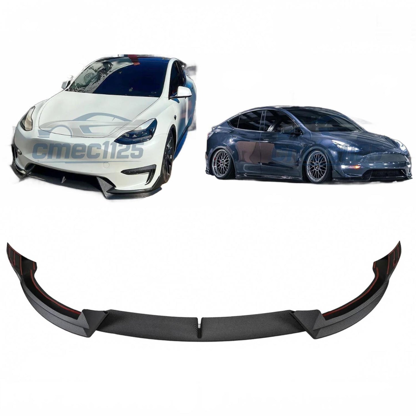For 2020-2024 Tesla Model Y MatteCarbon Fiber ABS Front Bumper Lip Splitter 3PCS