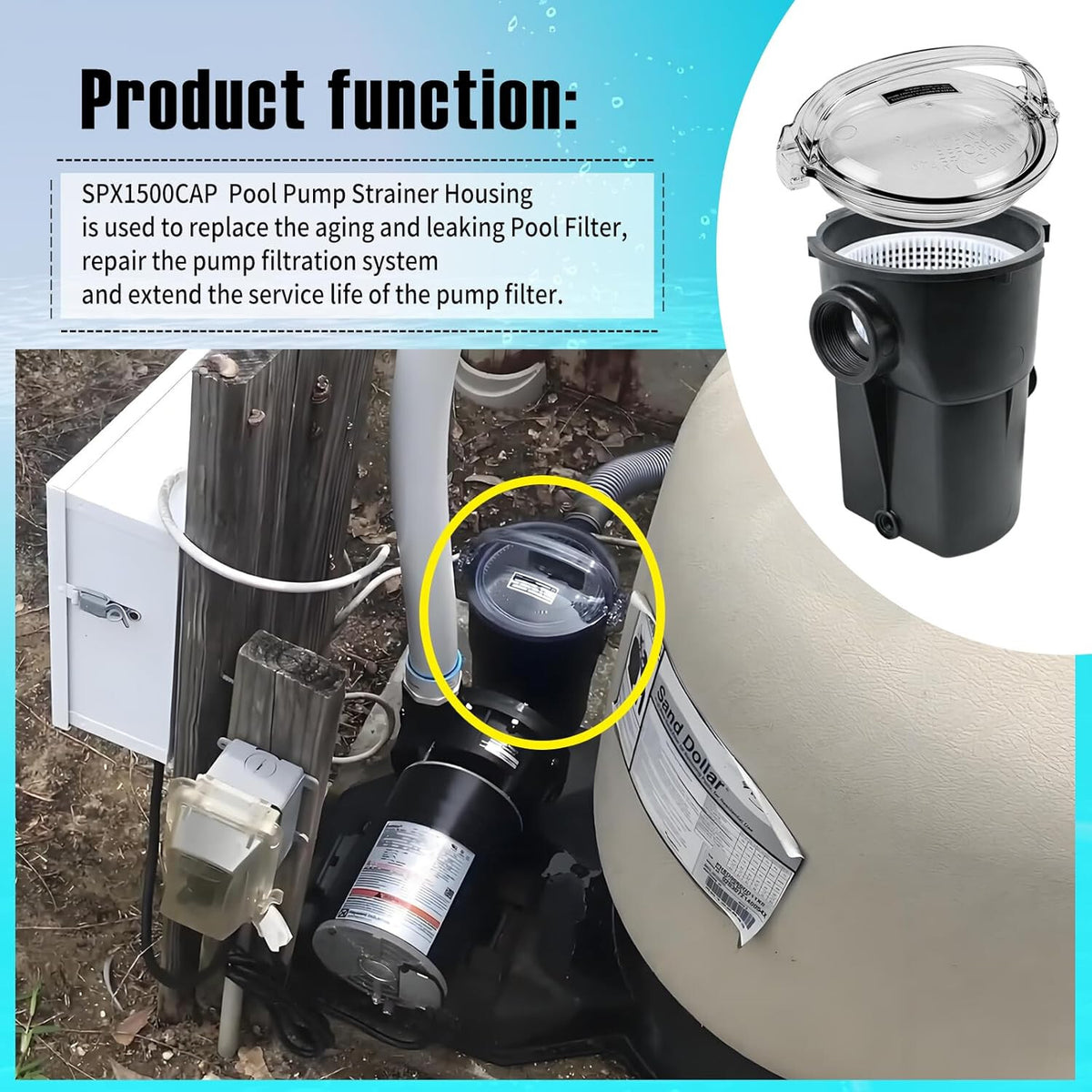 SPX1500CAP Pump Strainer Housing W/Basket Compatible with Hayward Strainer Pump