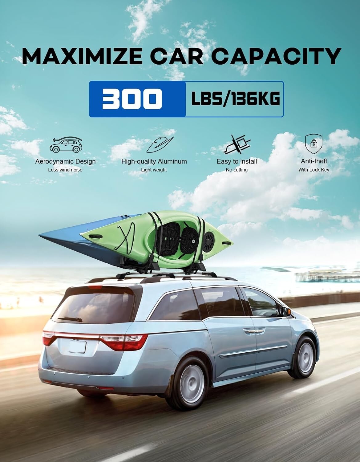 Heavy Duty Aluminum Lockable Roof Rack Cross Bars for Honda Odyssey 2011-2017