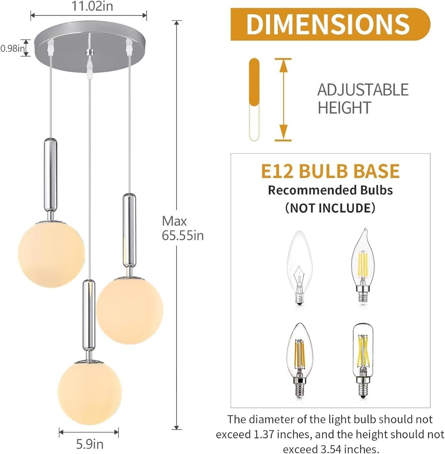 Modern Chrome Pendant Light Hanging Fixture Light for Kitchen Island Mid Century