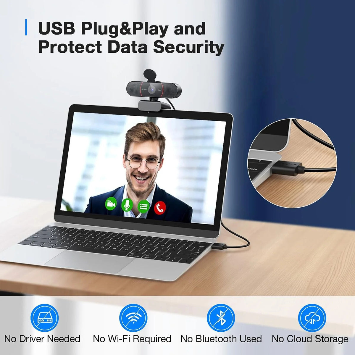 C960 4K Webcam for PC, PDAF Auto Focus, Dual Omni Mics, 73° FOV
