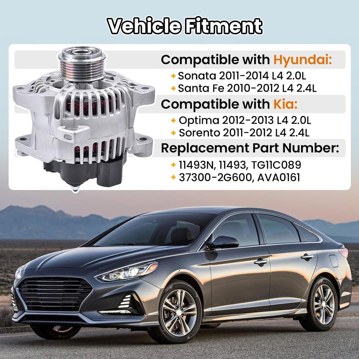 37300-2G600 Alternator Compatible with Hyundai Sonata 2011-2014 2.0L