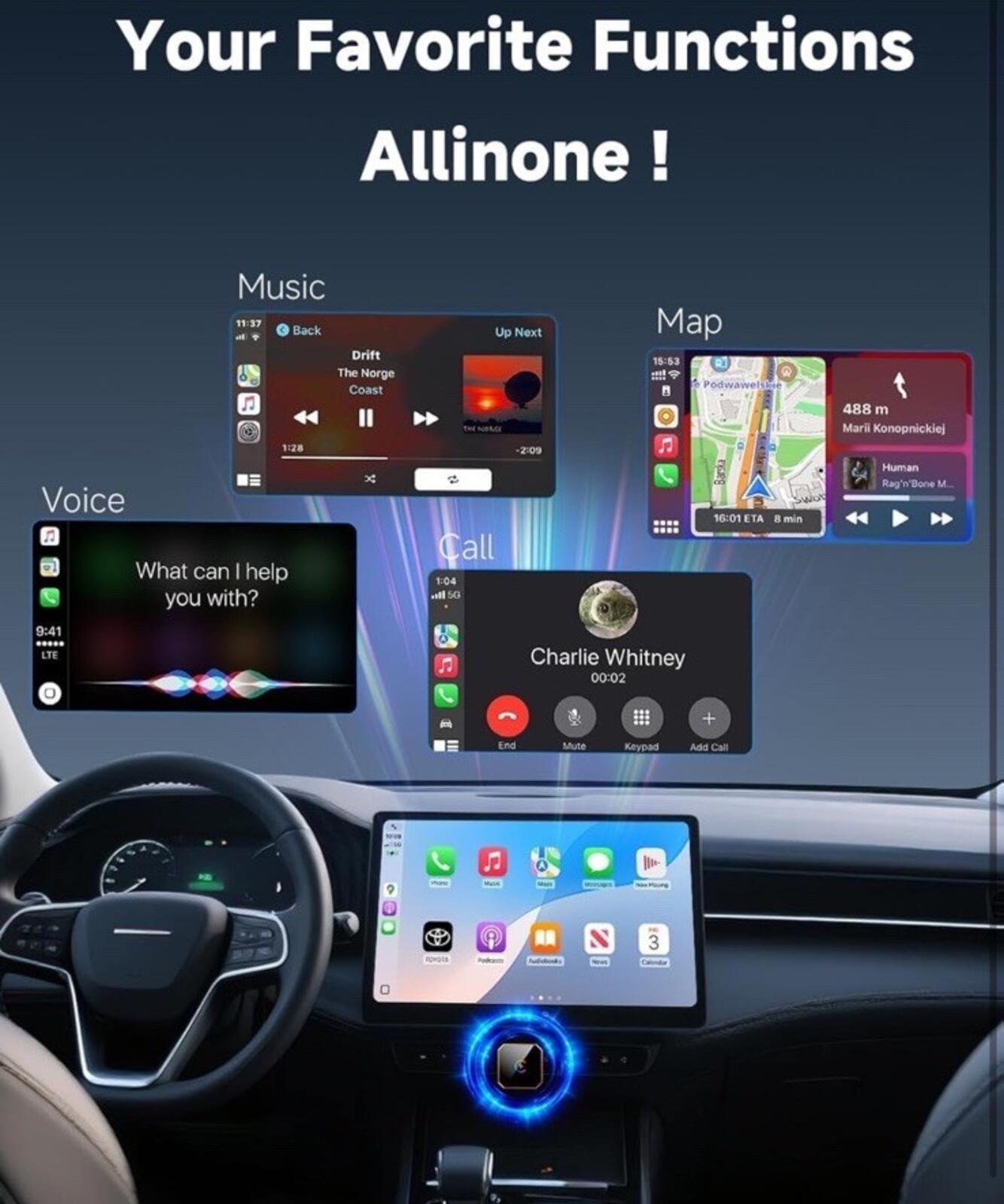 2026 Wireless CarPlay Adapter for iPhone ＆ Android Auto Mini Wired to Wireles...