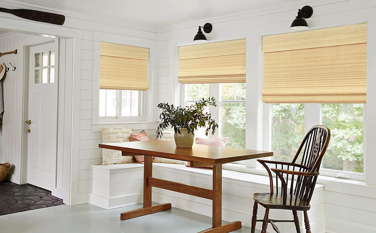 LazBlinds 32 x 64 Cordless Bamboo Roman Shades,Privacy Window, No Drill, Natural