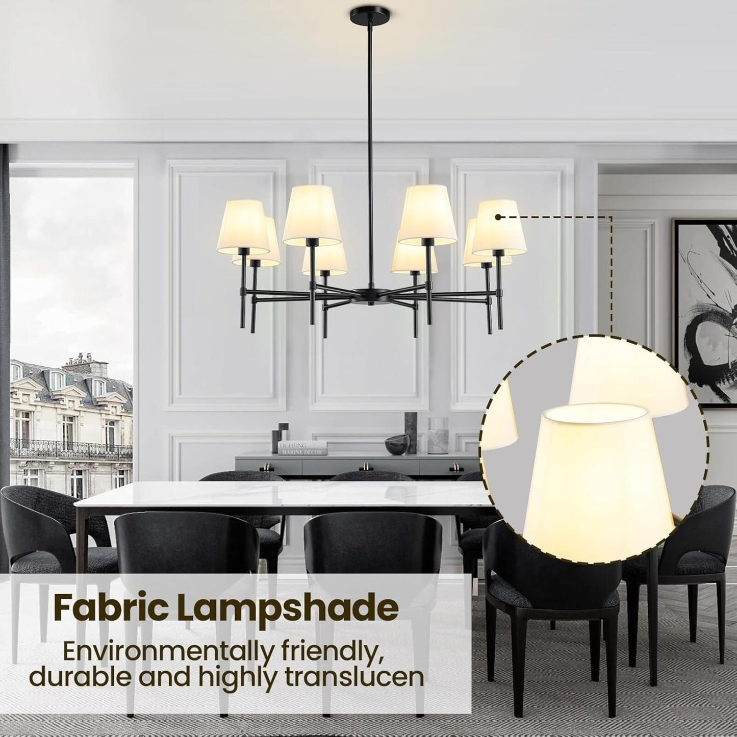 Dining Room Chandeliers Light - Modern Black Chandelier, 8-Light Metal Farmhouse
