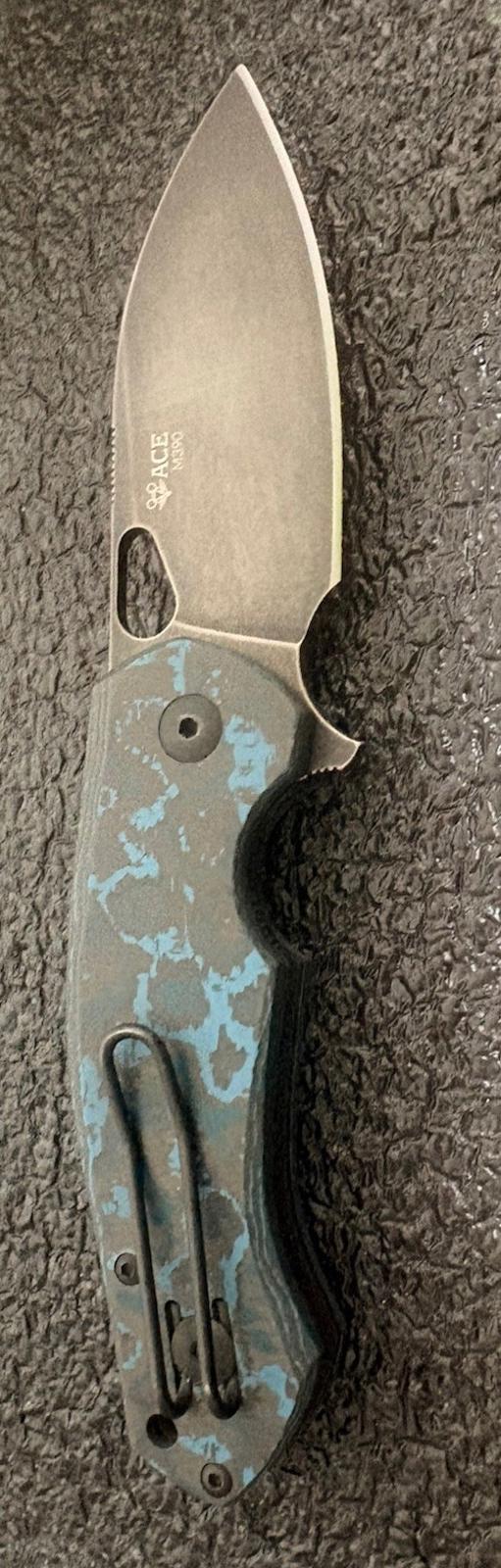 GiantMouse Ace Biblio Arctic Storm Fat Carbon Fiber M390 Blackwashed Knife GM