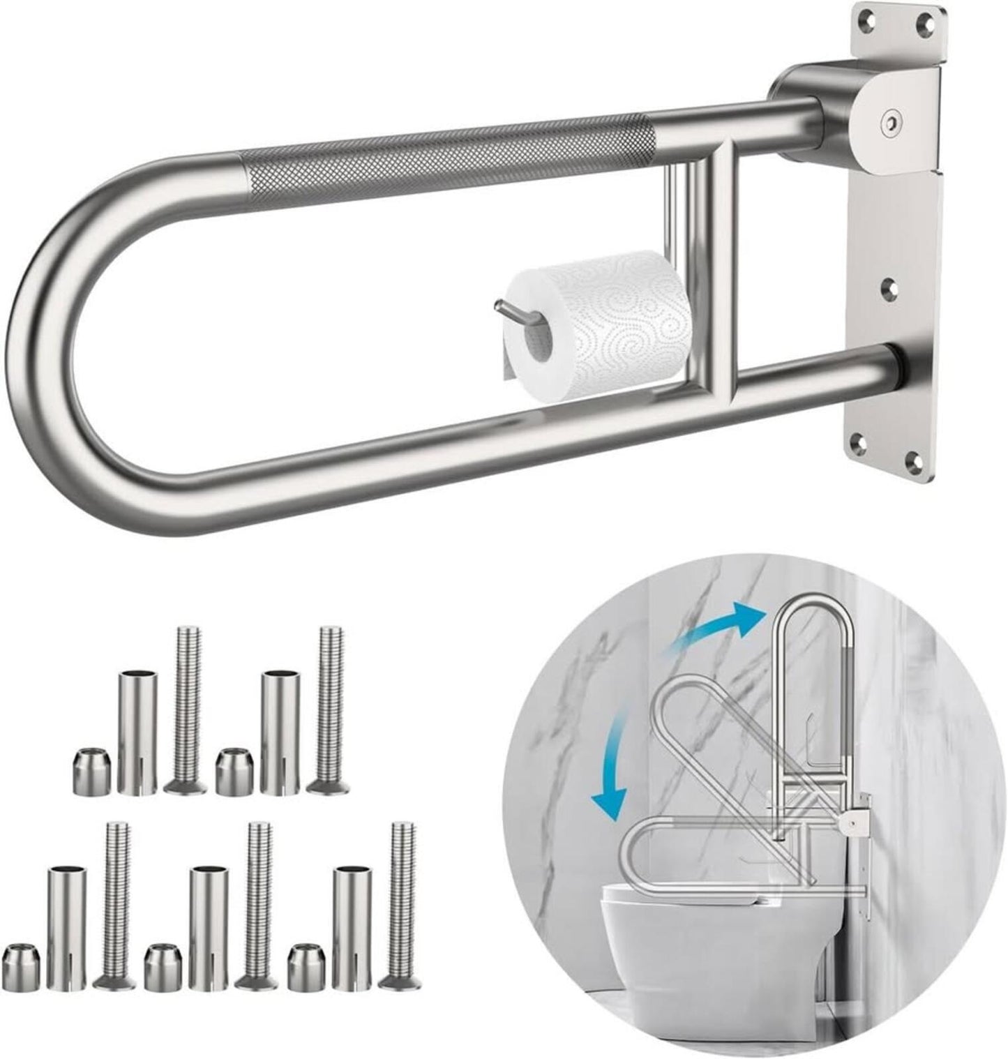 Toilet Grab Bar 22.4 Inch Munzong Anti-Slip Handicap Grab Bars with Paper Holder