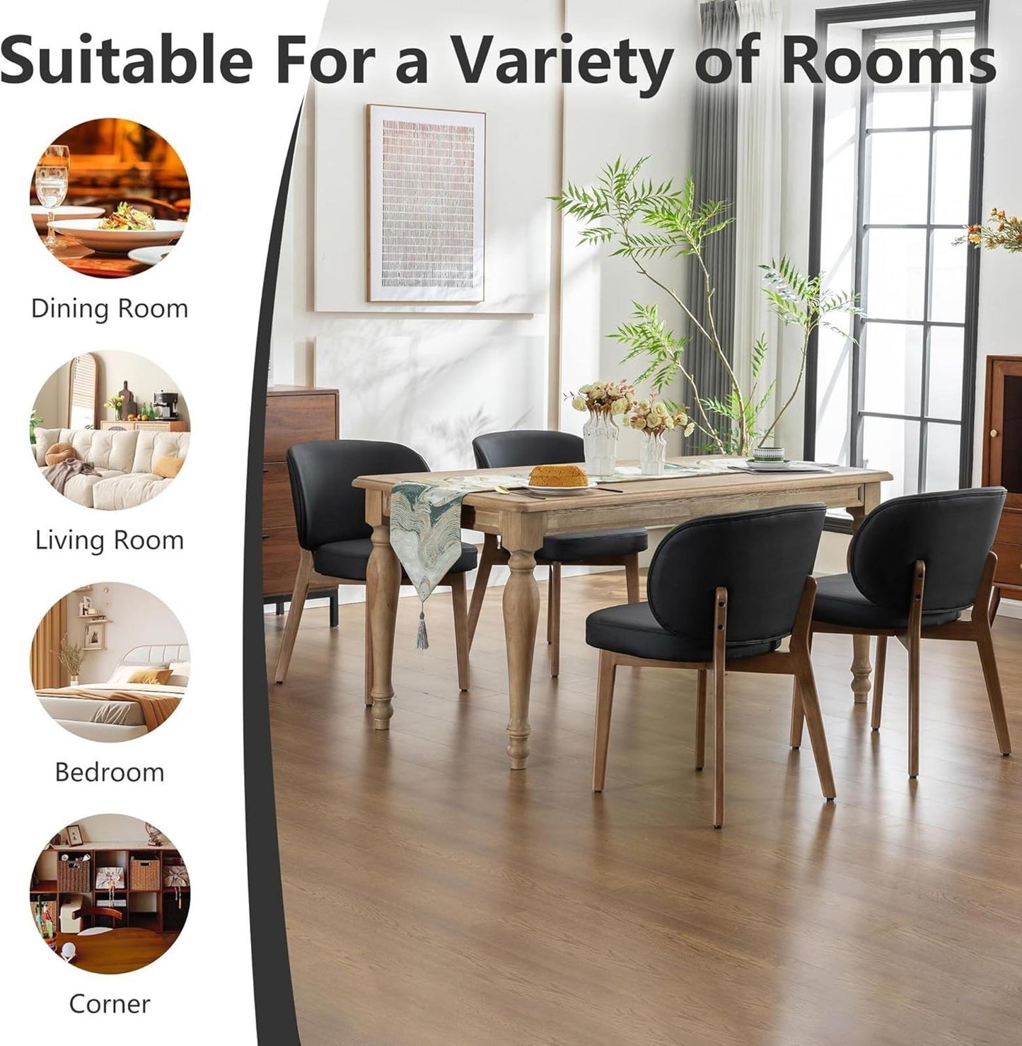 Black Dining Chair with High Back Single Mid Century Modern Kitchen Chair