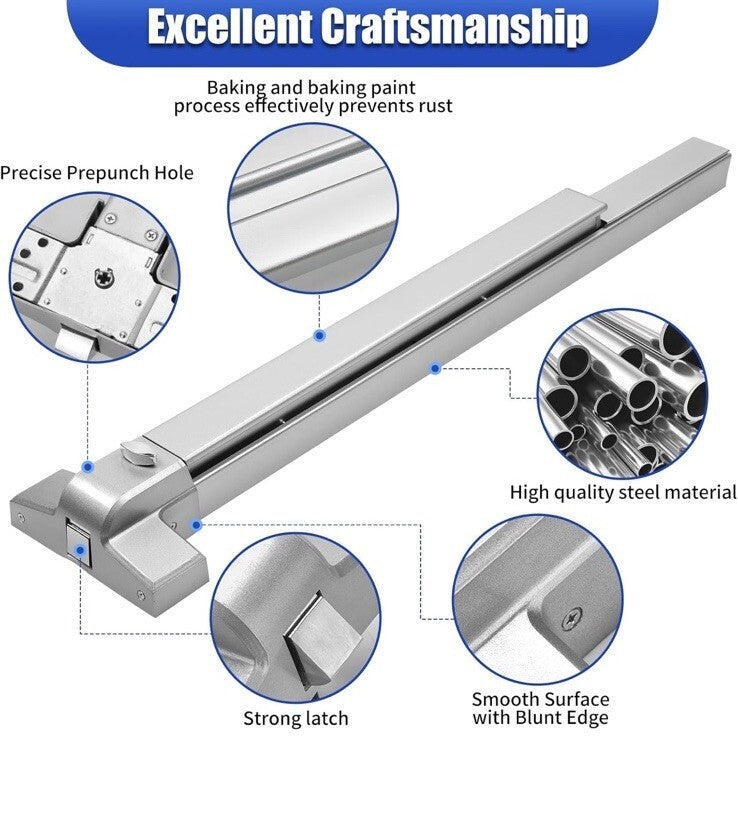 suermany 31 Inch Painted Aluminum Panic Bars for Exit Doors - Push No handle