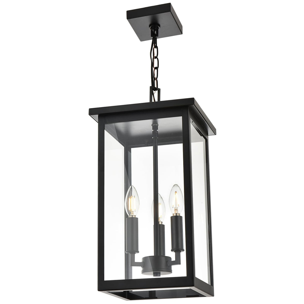 Black Outdoor Pendant Lanern, E12 Candle Chandelier 3-Lights Large Exterior H...