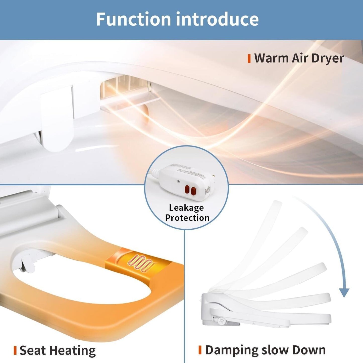 F30 Square Electric Bidet Seat, Smart Toilet Cover, Heated Water Cleansing