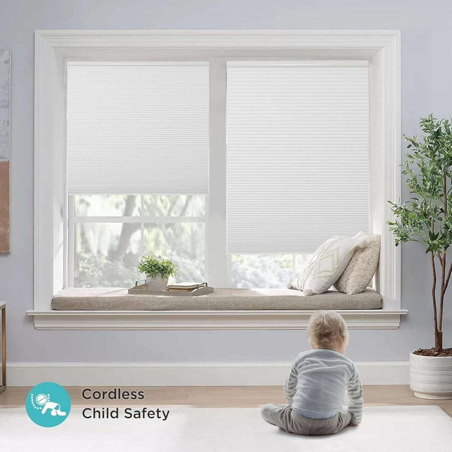 No Tools No Drill Window Blinds for Indoor Windows, Blackout Shades Cellular