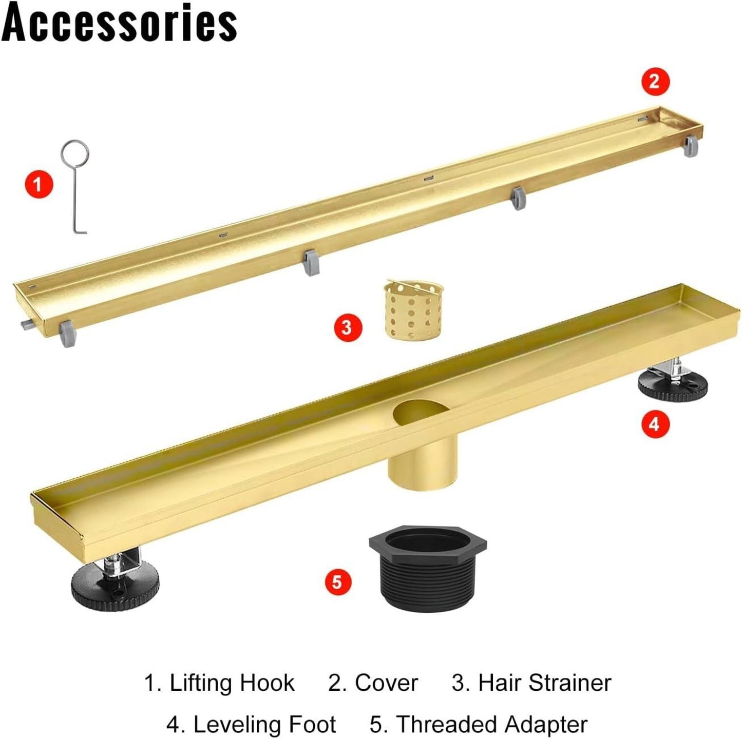Gold Linear Shower Drain 40 inch with Invisible 2 in 1 Tile Insert Panel 304