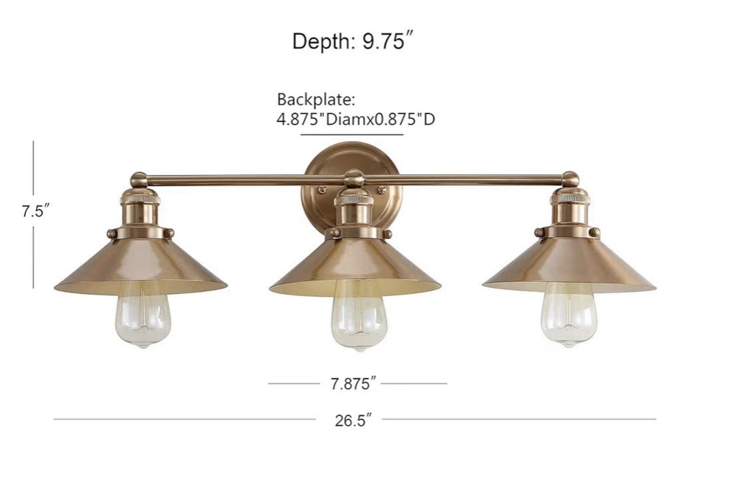 Johnathan JYL7431A August 26.5" Metal Shade Farmhouse Sconce 3-Light Brass Gold