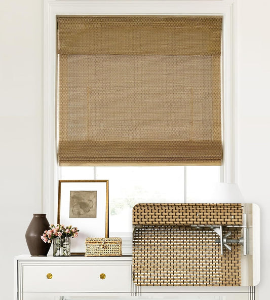 LazBlinds No Tools No Drill Cordless Bamboo Roman Shades Window 39" W x 64'' H