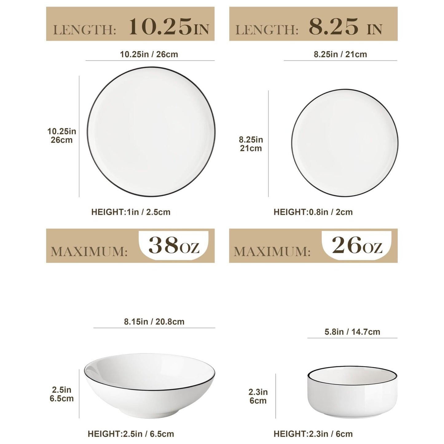 MALACASA Plates and Bowls Sets, 24 Pieces Modern Porcelain Dinnerware Set for...