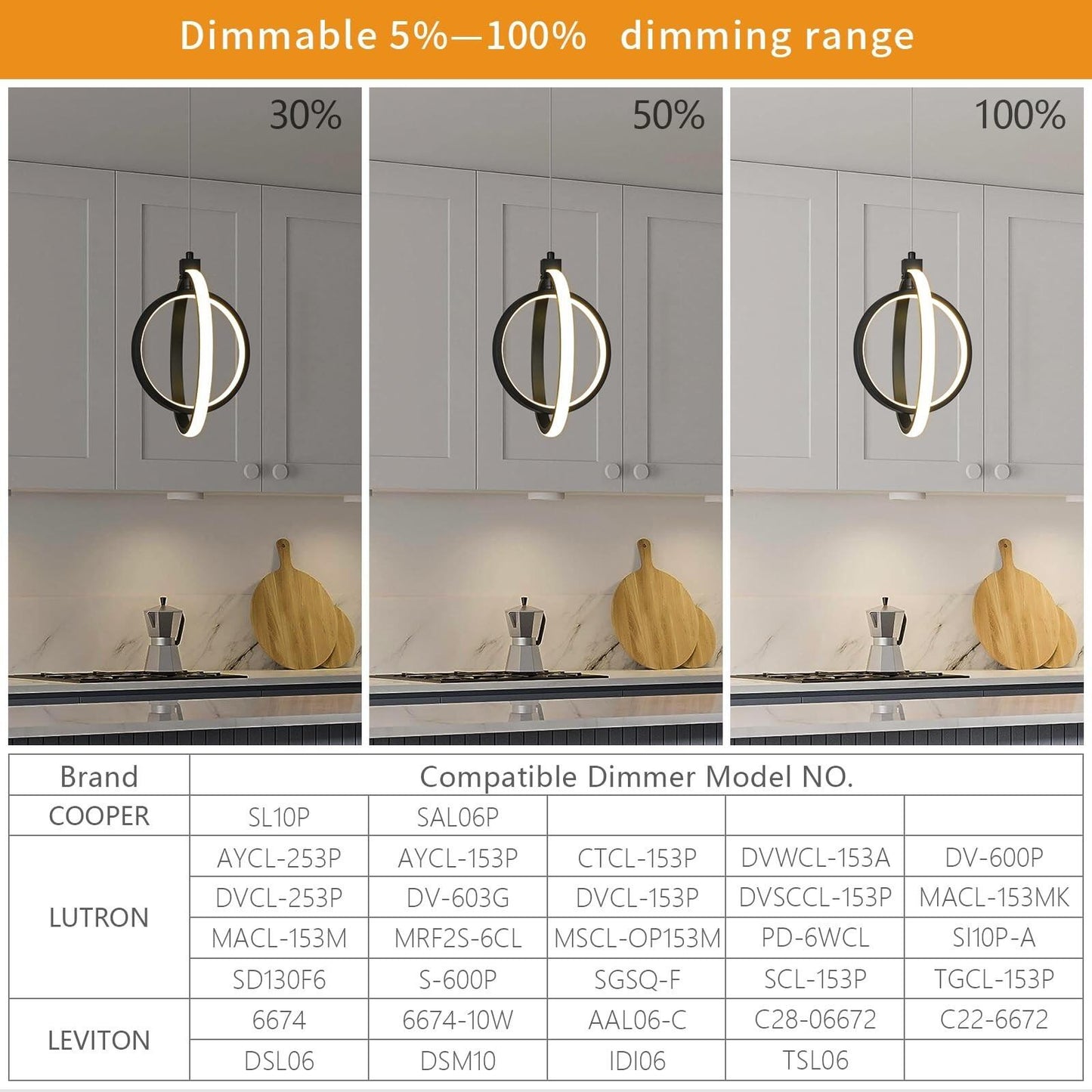 Modern LED Chandelier Black Ring Pendant Light Fixtures 4000K Dimmable Height...