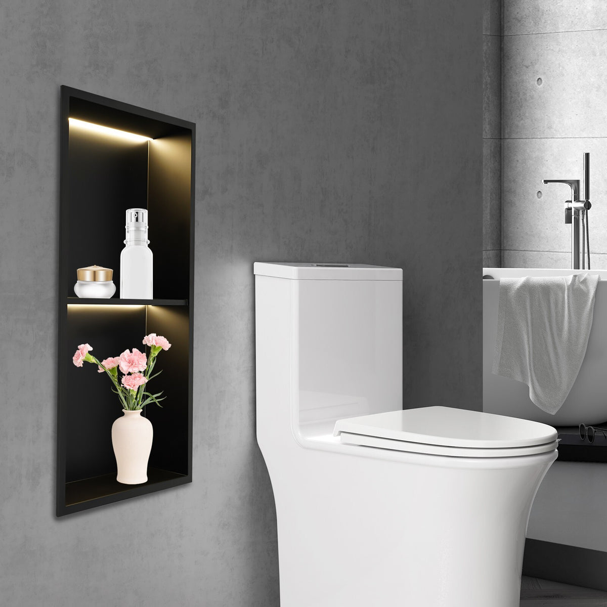 Stainless Steel Shower Niche  2-Tier Bathroom Wall Niche w/ LED Light 12x24in