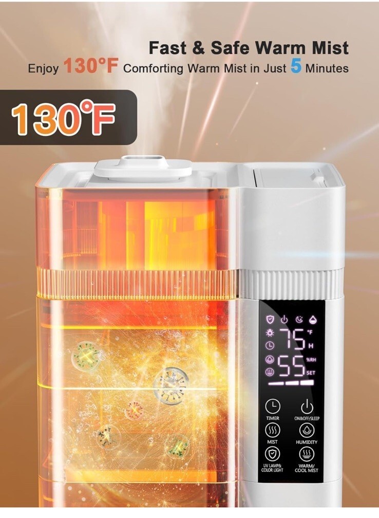 Zeova 13L/3.4Gal Humidifiers for Bedroom Ultrasonic Warm & Cool Mist HQ-JS2418W