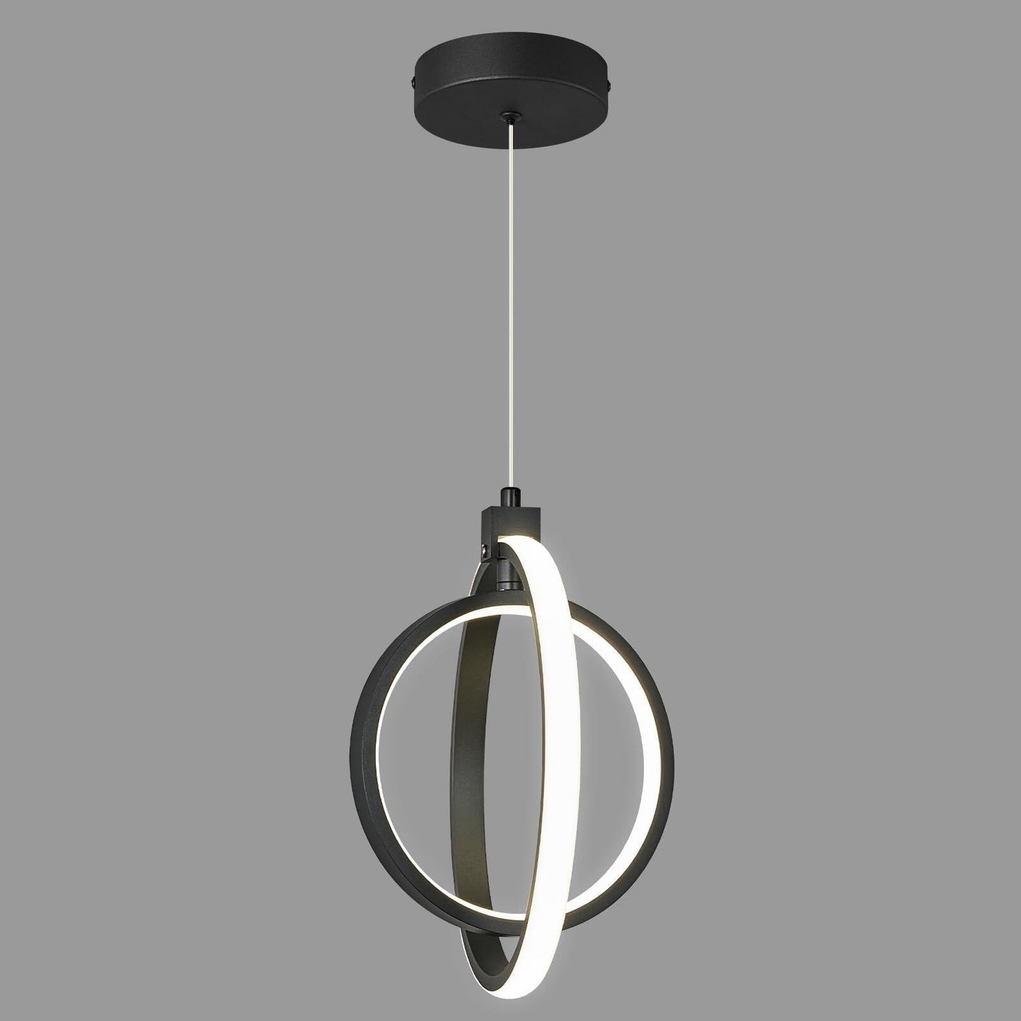 Modern LED Chandelier Black Ring Pendant Light Fixtures 4000K Dimmable Height...