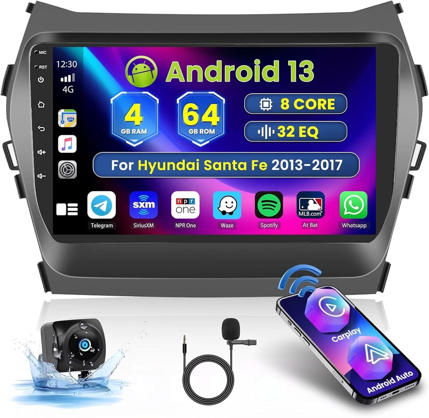 [8 Core 4G+64G] for Hyundai Santa Fe IX45 2013-2018, Android Radio GPS, WiFi