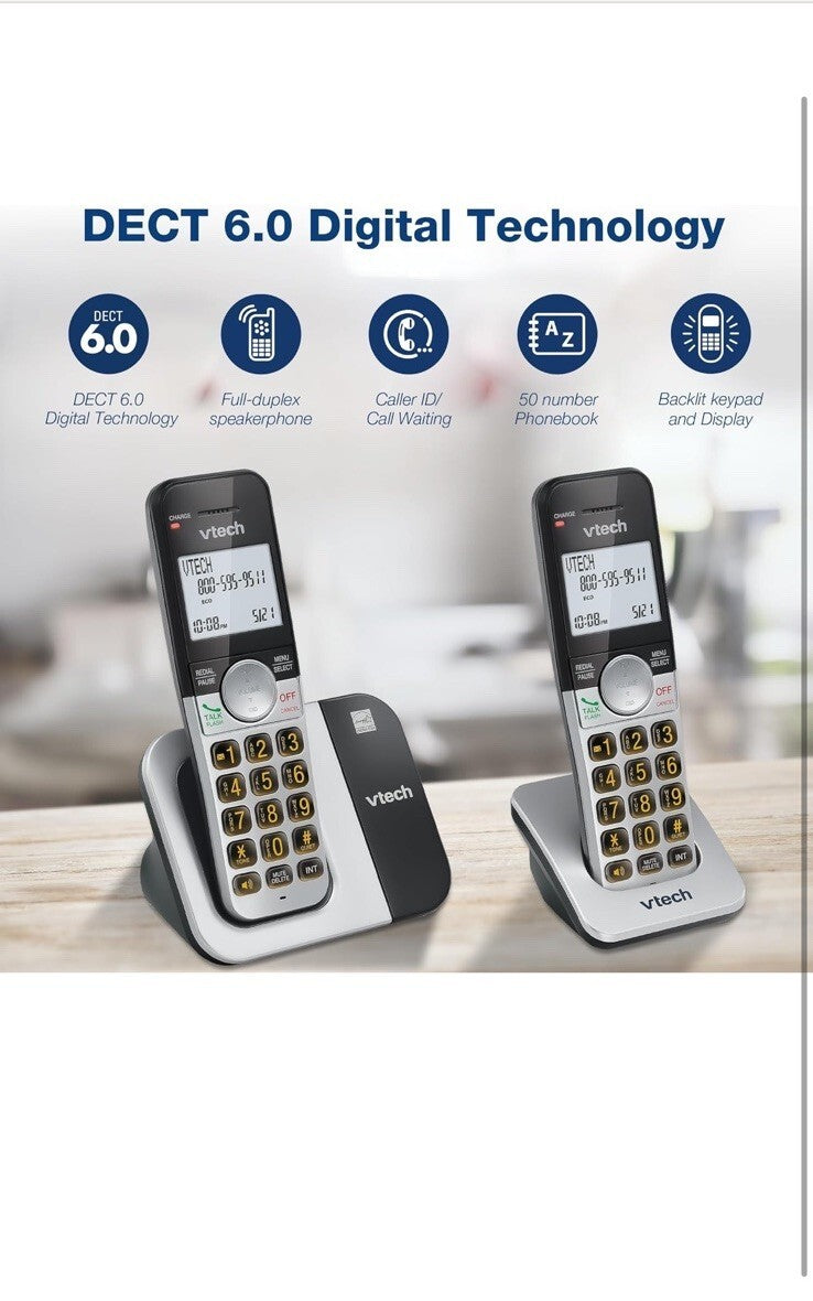 VTech VG231-2 Cordless Phone 2-Handset Large Display Big Buttons DECT 6.0 Speake