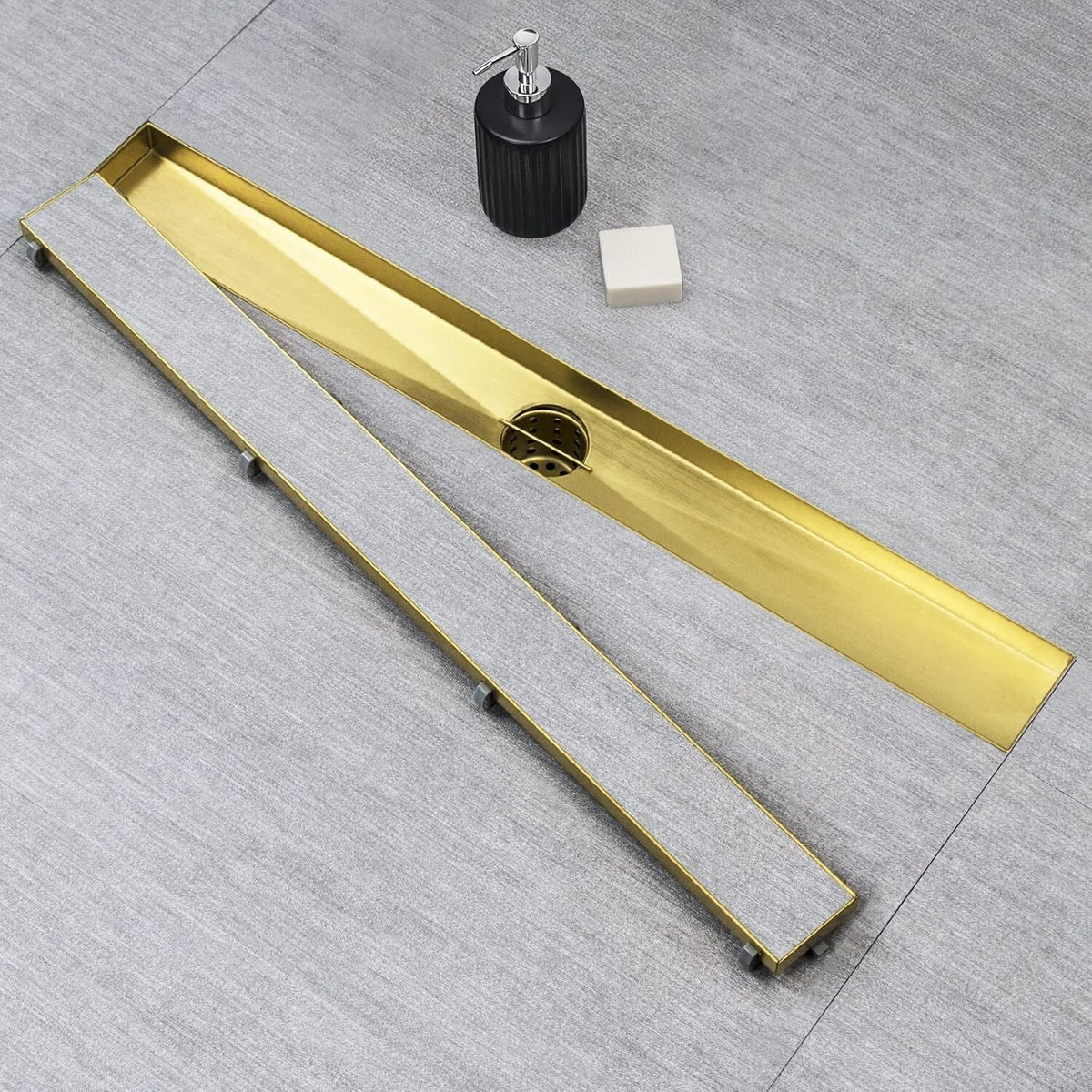 18" Linear Shower Drain Gold 2in1 Tile Insert AISI 304 Stainless Steel