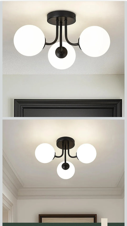 3-Globe Black Flush Mount Ceiling Light in a Modern Farmhouse Design is Ideal for Living Rooms, Bedrooms, or Dining Rooms. Model:CKCL4845-3W-BK