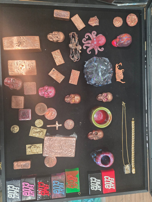 Various copper and epoxy pieces