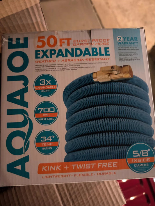 Aqua Joe Expandable Kink Twist Free Garden Hose with Brass Valve 5/8" 50 Ft