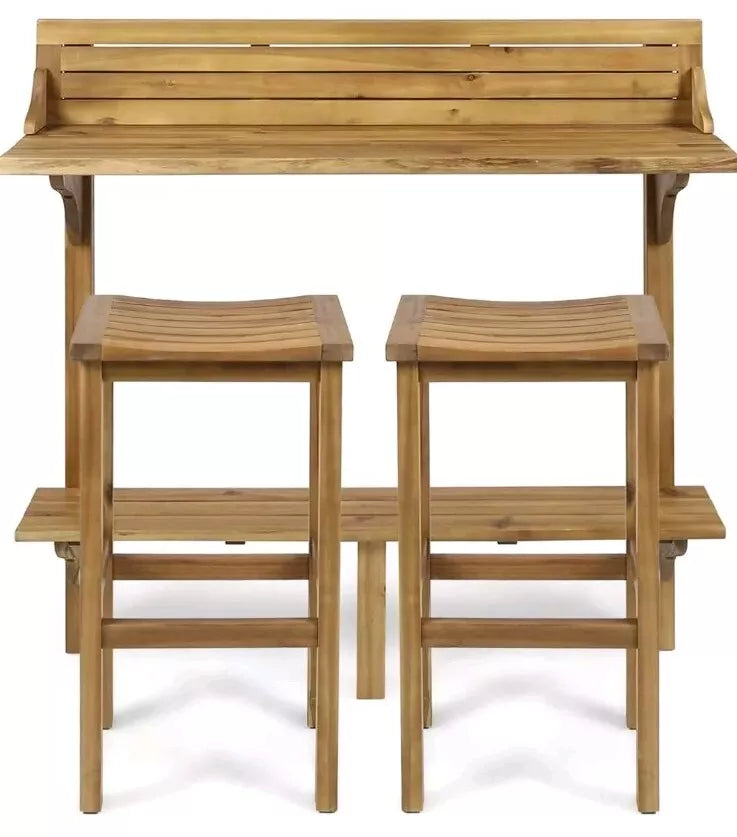 Caribbean 3pc Acacia Wood Patio Bar Set - Natural - Christopher Knight Home