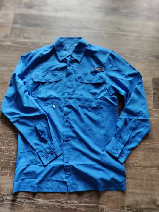 Swiss Alps Mens S Sky Blue Game-Sports Button Down Short Sleeve Missing 1 Button