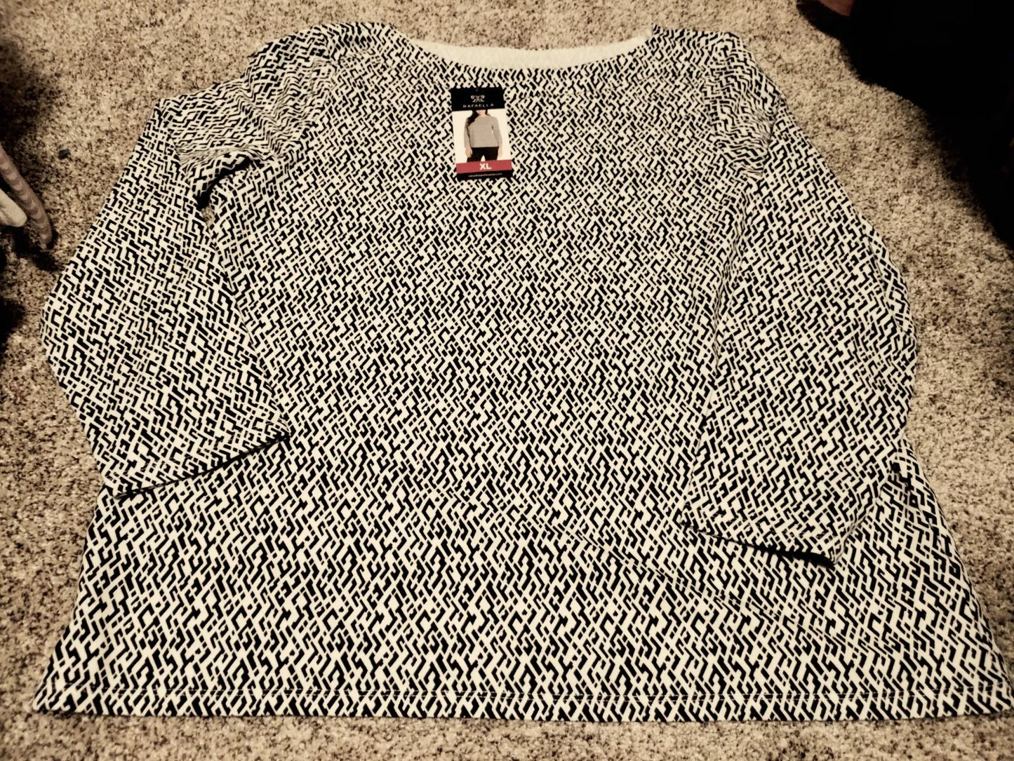 Rafaella Bell Sleeve Knit Top NWT Black and White Design XL Boat neck