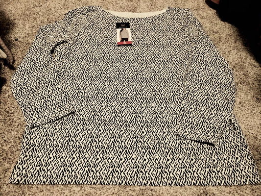 Rafaella Bell Sleeve Knit Top NWT Black and White Design XL Boat neck
