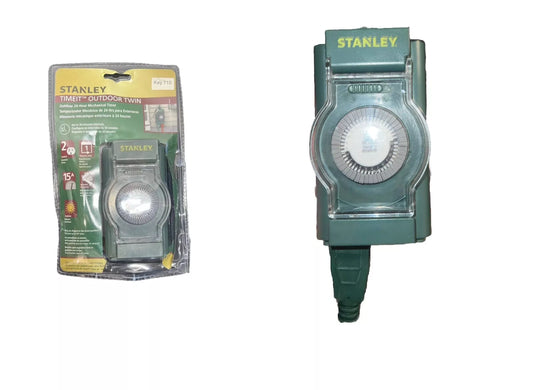 2-Stanley TimeIt Outdoor Twin 2-Outlet Grounded Mechanical 24 Hour Timer New