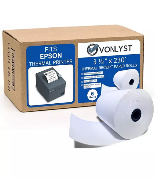 3 1/8 x 230 Thermal Paper Receipt Roll for Epson Printer (Pack 06 rolls)