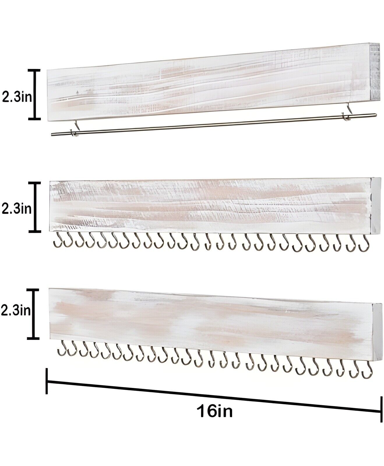 Jewelry Organizer for Wall Set of 3, Rustic Wood & Metal Wall Mount Org
