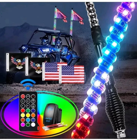 2PCS 6FT UTV SxS Whip Lights spiral RGB lights
