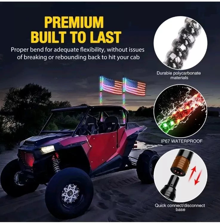 2PCS 6FT UTV SxS Whip Lights spiral RGB lights