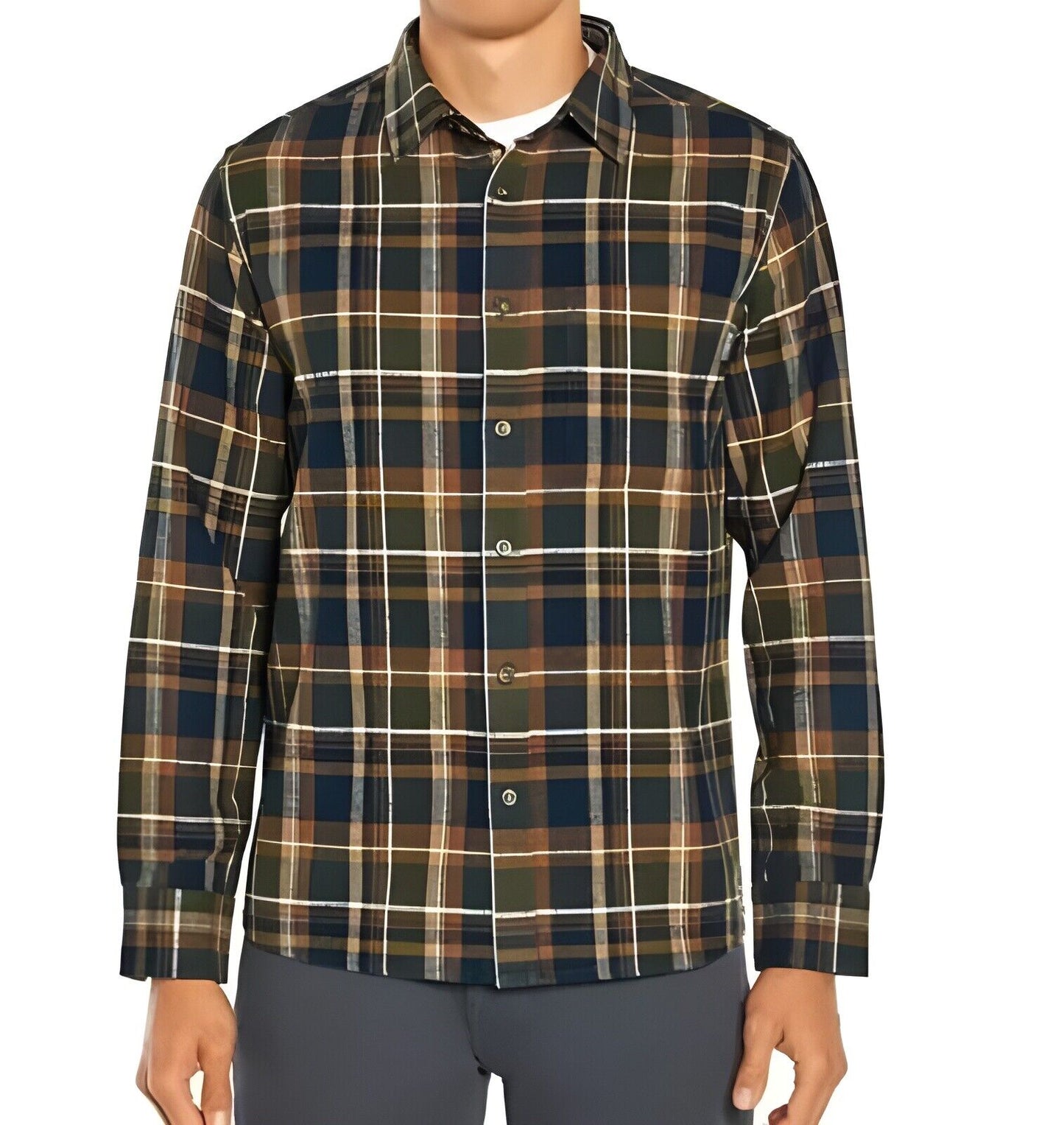 Eddie Bauer Men's Bristol Flannel Shirt Size S Rosin Loden Plaid