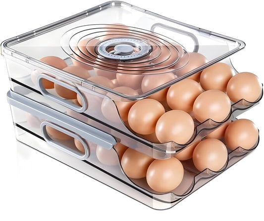 Egg Storage Container Refrigerator Holder Ramp Type Auto Roll Organizer 2 Layer
