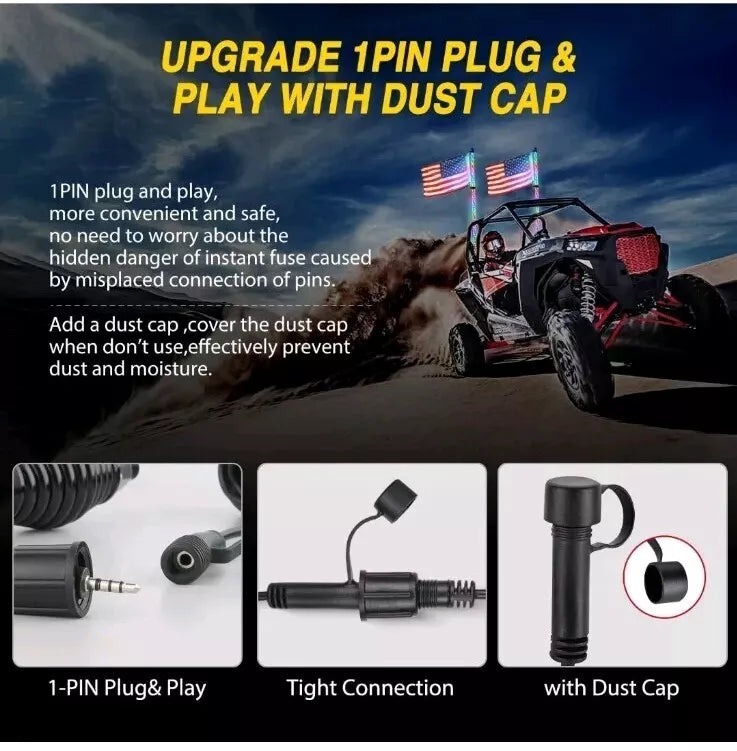 2PCS 6FT UTV SxS Whip Lights spiral RGB lights
