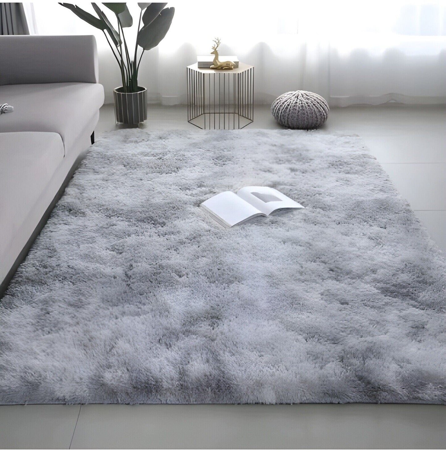 Large Size Shaggy Fluffy Area Rugs Carpets for Living room Bedroom Grey Lantern