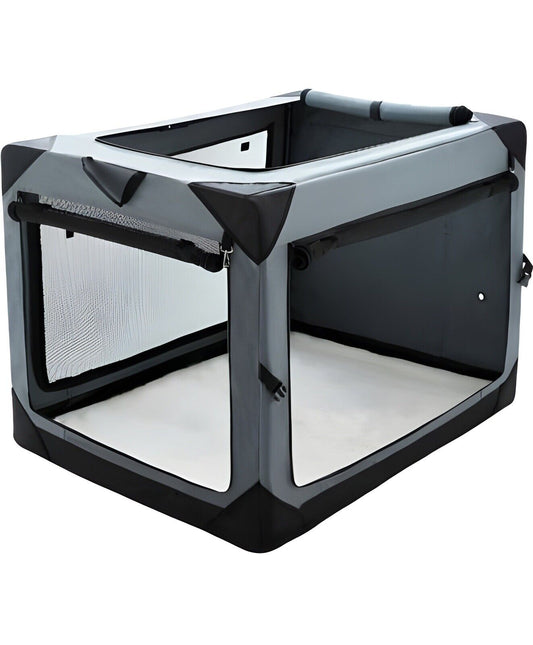36 Inch Collapsible Crate for Large Dogs, 4-Door Foldable Soft Kennel with Ch...