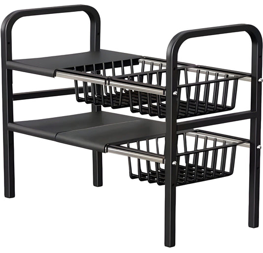 Expandable under Sink Organizer, 2 Tier under Sink Shelf with 3  Baskets
